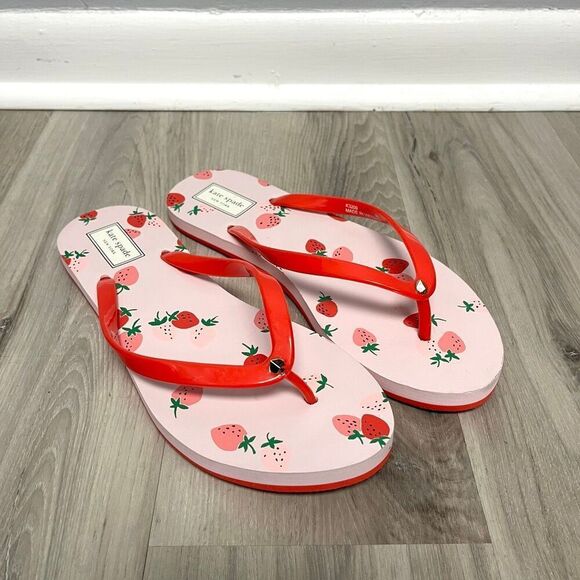 kate spade Shoes - Kate Spade Sandals Women’s 9 Fiji Red & Pink Strawberry Printed Flip Flop New
